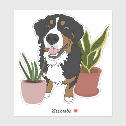 Bernese Mountain Dog Puppy and Planten Sticker (Vel)