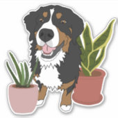 Bernese Mountain Dog Puppy and Planten Sticker (Voorkant)