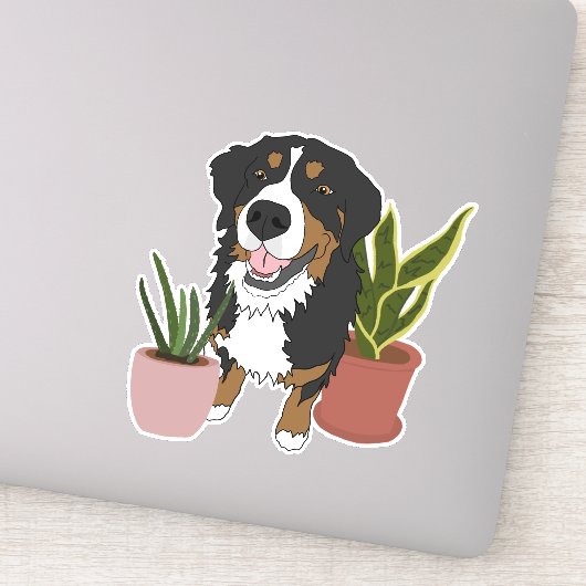 Bernese Mountain Dog Puppy and Planten Sticker (Detail)