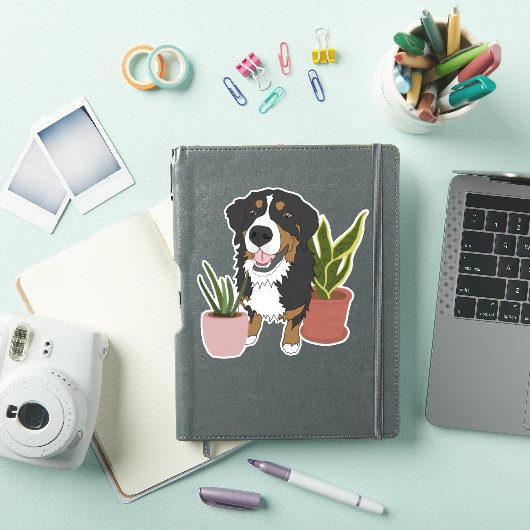 Bernese Mountain Dog Puppy and Planten Sticker (iPad Cover)
