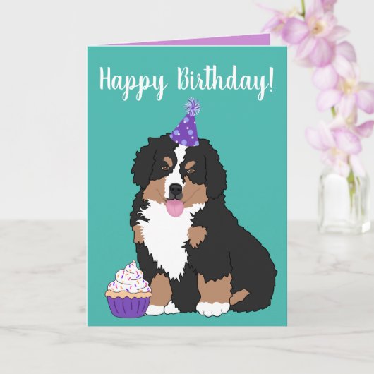 Bernese Mountain Dog Puppy Birthday Kaart (Orchidee)