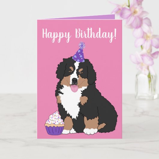 Bernese Mountain Dog Puppy Birthday Kaart (Orchidee)
