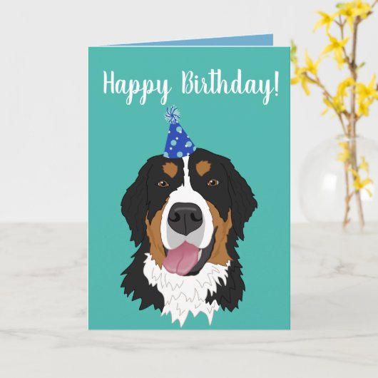 Bernese Mountain Dog Puppy Birthday Kaart (Gele Bloem)