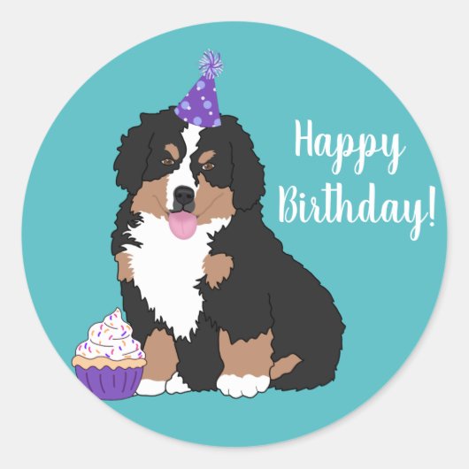 Bernese Mountain Dog Puppy Birthday Ronde Sticker (Voorkant)