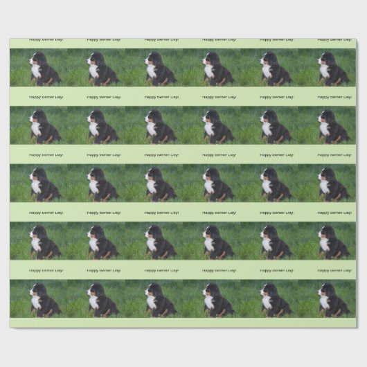 Bernese Mountain Dog Puppy Birthday Wrapping Paper Cadeaupapier (Vlak)