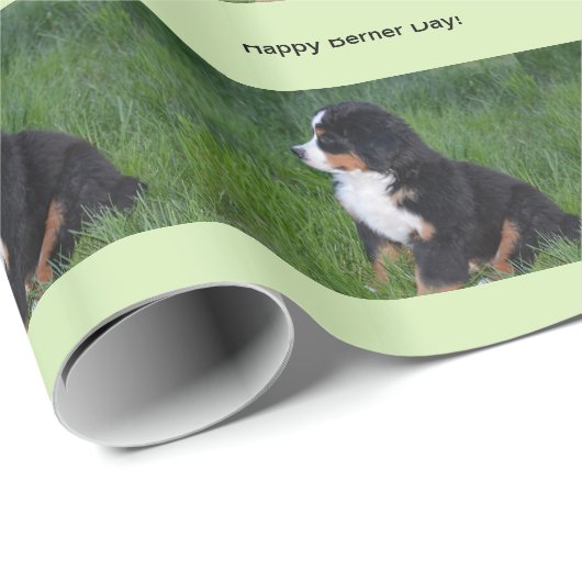 Bernese Mountain Dog Puppy Birthday Wrapping Paper Cadeaupapier (Rol Hoek)