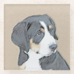 Bernese Mountain Dog Puppy Painting - Originele Ku Glazen Onderzetter