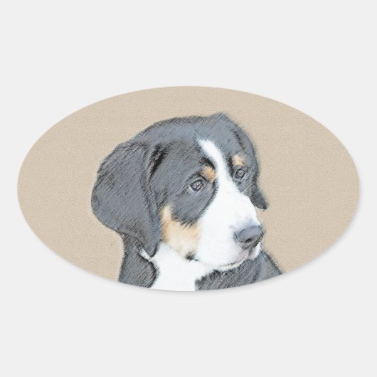 Bernese Mountain Dog Puppy Painting - Originele Ku Ovale Sticker (Voorkant)