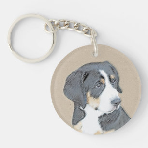 Bernese Mountain Dog Puppy Painting - Originele Ku Sleutelhanger