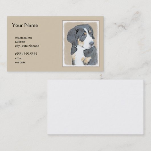 Bernese Mountain Dog Puppy Painting - Originele Ku Visitekaartje (Voorkant / Achterkant)