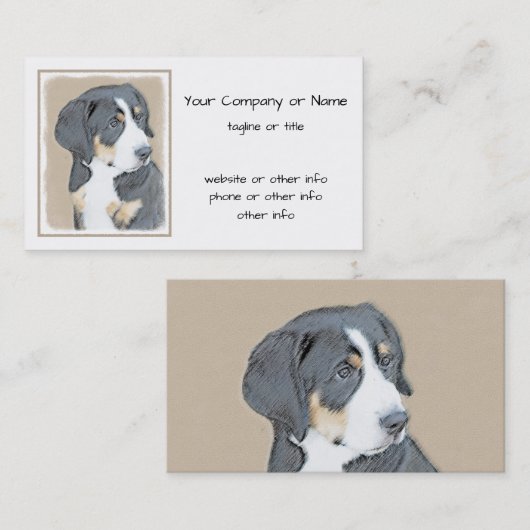 Bernese Mountain Dog Puppy Painting - Originele Ku Visitekaartje (Voorkant / Achterkant)