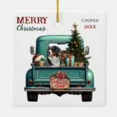 Bernese Mountain Dog Retro Truck Christmas Keramisch Ornament (Achterkant)