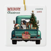 Bernese Mountain Dog Retro Truck Christmas Keramisch Ornament (Voorkant)