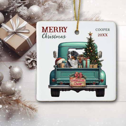 Bernese Mountain Dog Retro Truck Christmas Keramisch Ornament