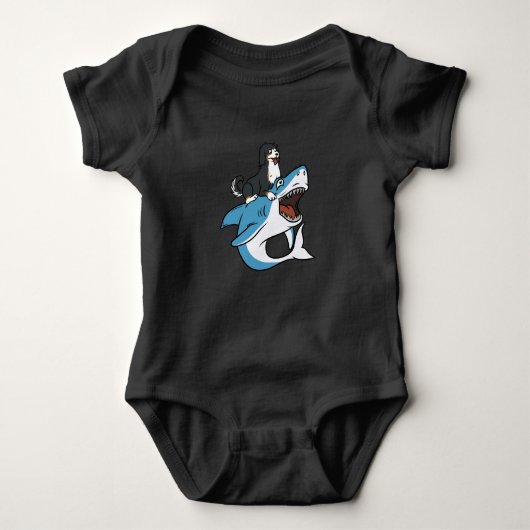 Bernese Mountain Dog Riding Shark Romper (Voorkant)