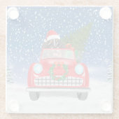 Bernese Mountain Dog rijdt met sneeuwkerst Glazen Onderzetter (Achterkant)