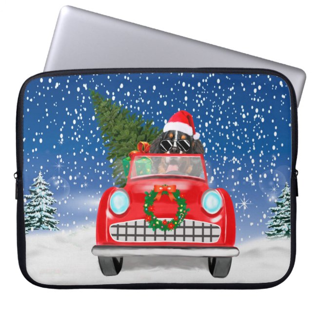 Bernese Mountain Dog rijdt met sneeuwkerst Laptop Sleeve (Voorkant)