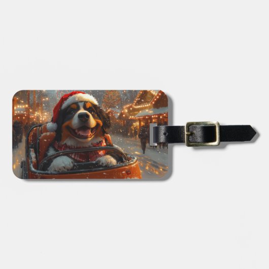 Bernese Mountain Dog Roller Coaster Kerstmis Bagagelabel (Voorkant horizontaal)