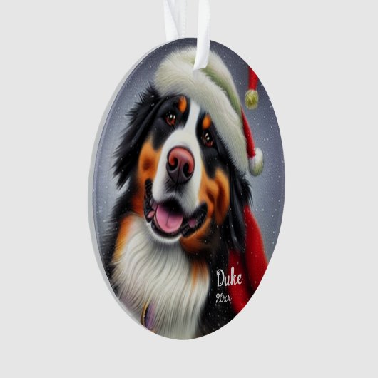 Bernese Mountain Dog, Santa Dog, Kerstmenorum Ornament (voorkant)
