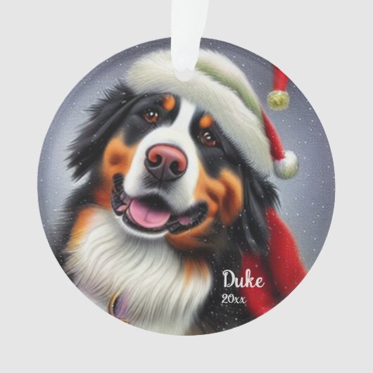 Bernese Mountain Dog, Santa Dog, Kerstmenorum Ornament (voorkant)
