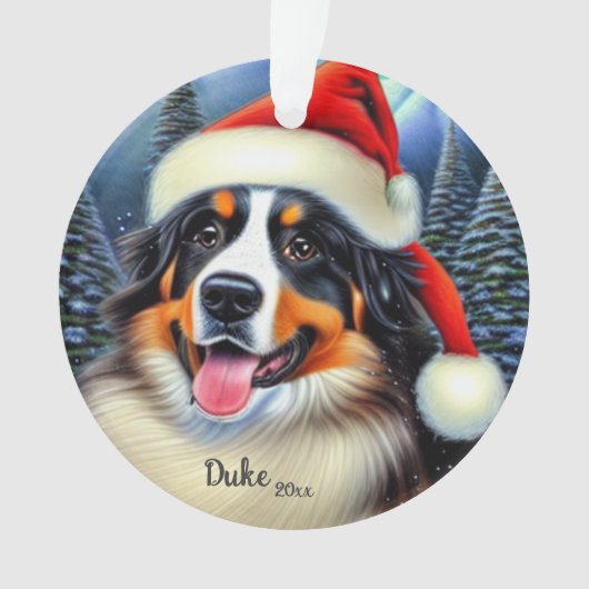 Bernese Mountain Dog, Santa Dog, Kerstmenorum Ornament (voorkant)