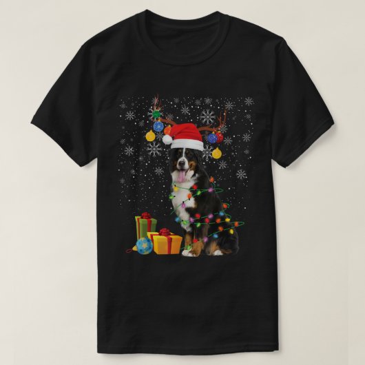Bernese Mountain Dog Santa Hat Reindeer Kerstmis T-shirt (Design voorkant)
