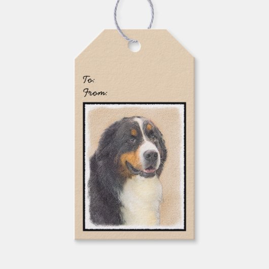 Bernese Mountain Dog-schilderij - Original Dog Art Cadeaulabel (Voorkant)