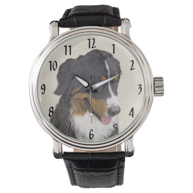 Bernese Mountain Dog-schilderij - Original Dog Art Horloge (Voorkant)
