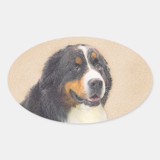 Bernese Mountain Dog-schilderij - Original Dog Art Ovale Sticker (Voorkant)