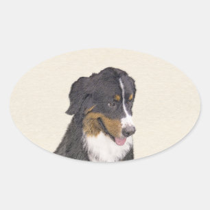 Bernese Mountain Dog-schilderij - Original Dog Art Ovale Sticker