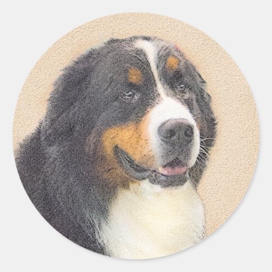 Bernese Mountain Dog-schilderij - Original Dog Art Ronde Sticker (Voorkant)