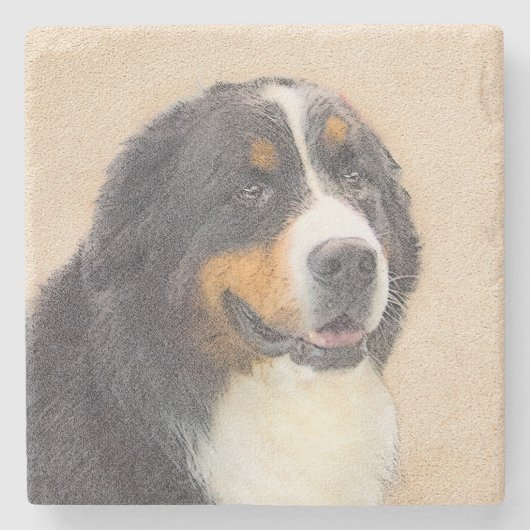 Bernese Mountain Dog-schilderij - Original Dog Art Stenen Onderzetter (Voorkant)