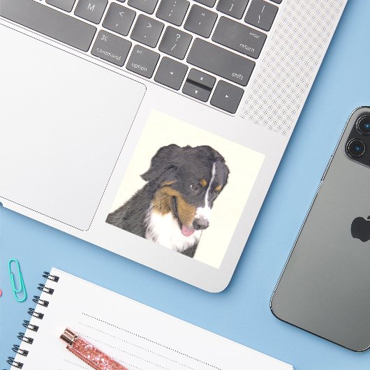 Bernese Mountain Dog-schilderij - Original Dog Art Sticker (Laptop met iPhone)