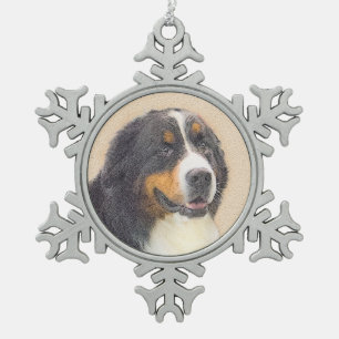 Bernese Mountain Dog-schilderij - Original Dog Art Tin Sneeuwvlok Ornament