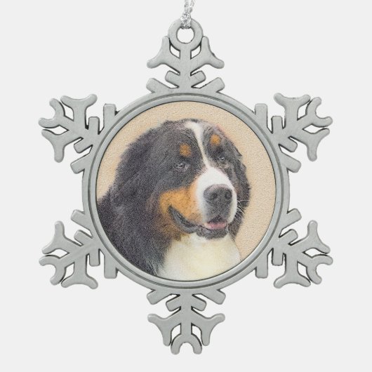 Bernese Mountain Dog-schilderij - Original Dog Art Tin Sneeuwvlok Ornament (Voorkant)