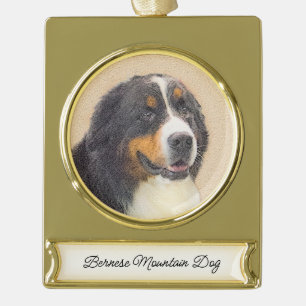 Bernese Mountain Dog-schilderij - Original Dog Art Verguld Banner Ornament