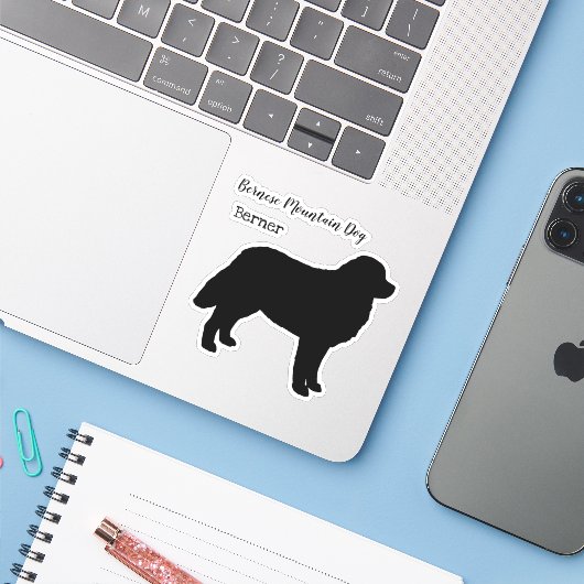 Bernese Mountain Dog Silhouette Sticker (Laptop met iPhone)