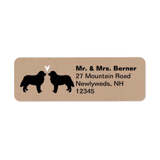 Bernese Mountain Dog Silhouettes met hart Etiket (Voorkant)