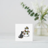 Bernese Mountain Dog Snowman Christmas Vierkante Visitekaartje (Staand voorkant)