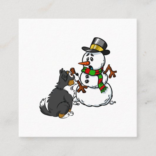 Bernese Mountain Dog Snowman Christmas Vierkante Visitekaartje (Voorkant)