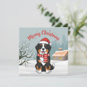 Bernese Mountain Dog Snowy Christmas Doodle Feestdagenkaart (Staand voorkant)
