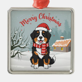 Bernese Mountain Dog Snowy Christmas Doodle Metalen Ornament