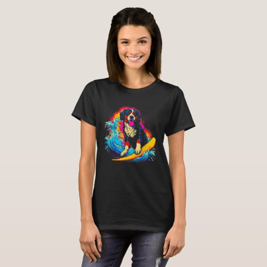 Bernese Mountain Dog Surfer T-shirt (Voorkant volledig)