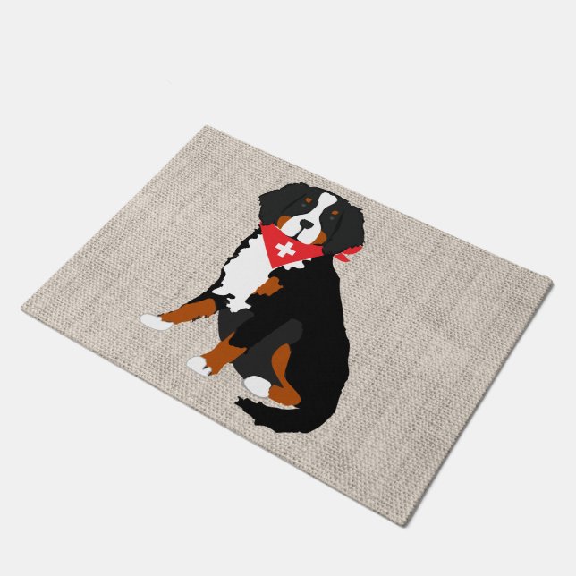 Bernese Mountain Dog Swiss Cross Tan Burlap Deurmat (Schuin)