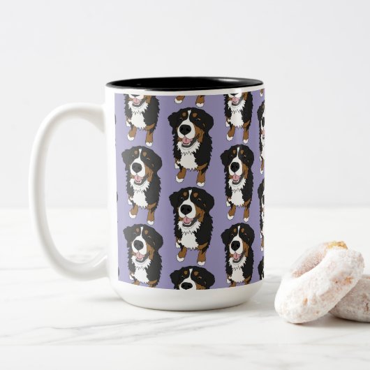 Bernese Mountain Dog Tweekleurige Koffiemok (Met donut)