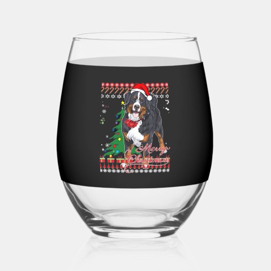 Bernese Mountain Dog Ugly Christmas Sweater Shirt  Wijnglas Zonder Voet (Voorkant)