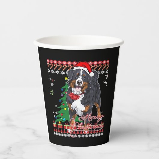 Bernese Mountain Dog Ugly KerstSweater Shirt Papieren Bekers (Voorkant)