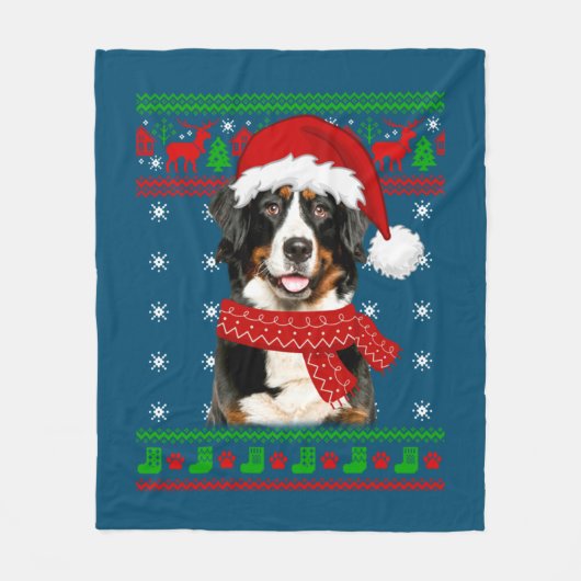Bernese Mountain Dog Ugly Sweater Christmas Puppy Fleece Deken (Voorkant)