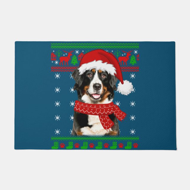 Bernese Mountain Dog Ugly Sweater Kerstpuppy Deurmat (Voorkant)