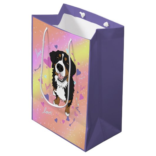 Bernese Mountain Dog Valentijnsdag Medium Cadeauzakje (Voorkant Gekanteld)